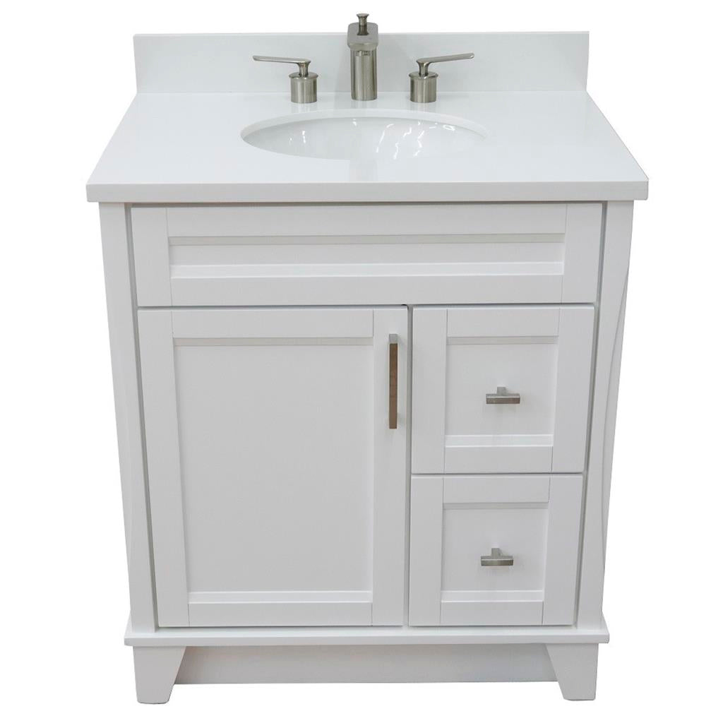 Bellaterra Terni 31" Single Vanity, White, White Quartz Top/Oval Sink