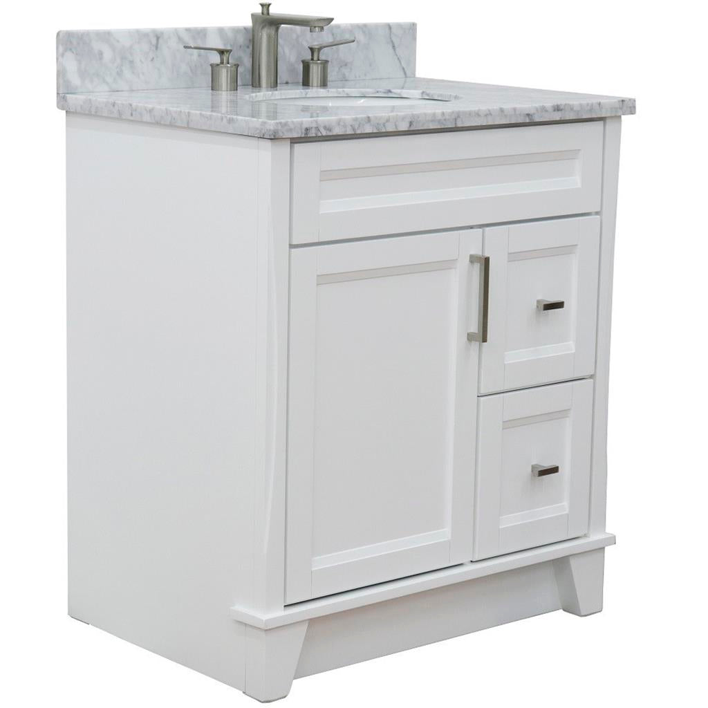 Bellaterra Terni 31" Single Vanity, White, White Carrara Marble Top/Oval Sink