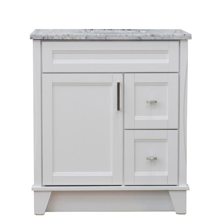 Bellaterra Terni 31" Single Vanity, White, White Carrara Marble Top/Oval Sink