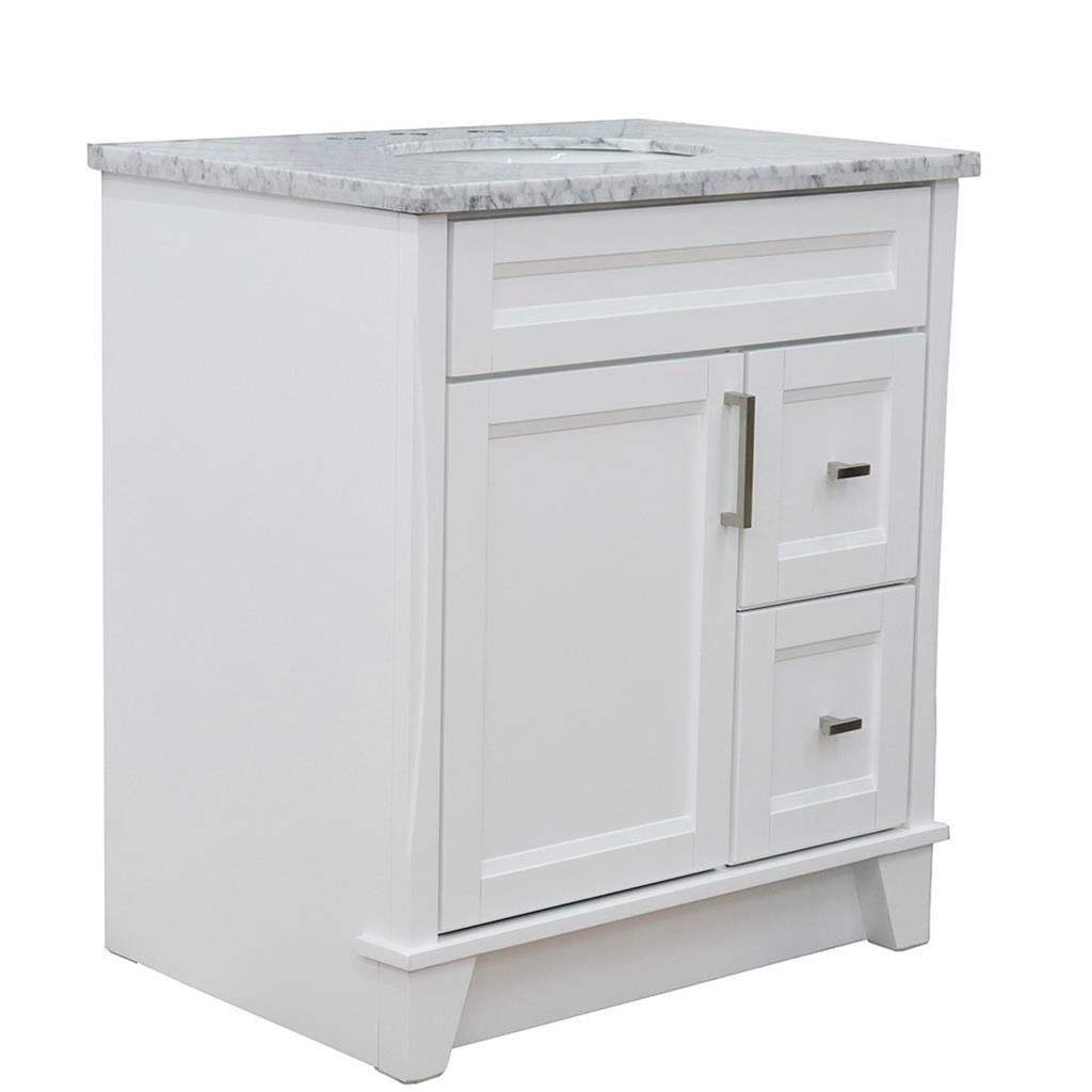 Bellaterra Terni 31" Single Vanity, White, White Carrara Marble Top/Oval Sink