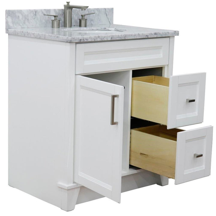 Bellaterra Terni 31" Single Vanity, White, White Carrara Marble Top/Oval Sink