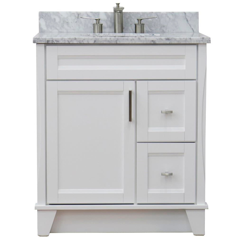 Bellaterra Terni 31" Single Vanity, White, White Carrara Marble Top/Oval Sink