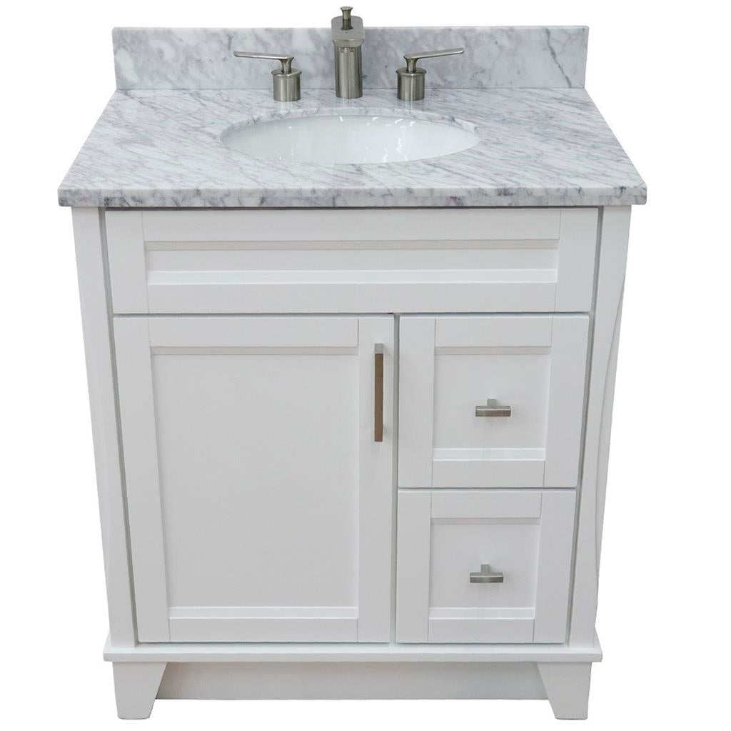 Bellaterra Terni 31" Single Vanity, White, White Carrara Marble Top/Oval Sink