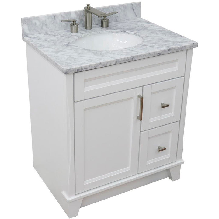 Bellaterra Terni 31" Single Vanity, White, White Carrara Marble Top/Oval Sink