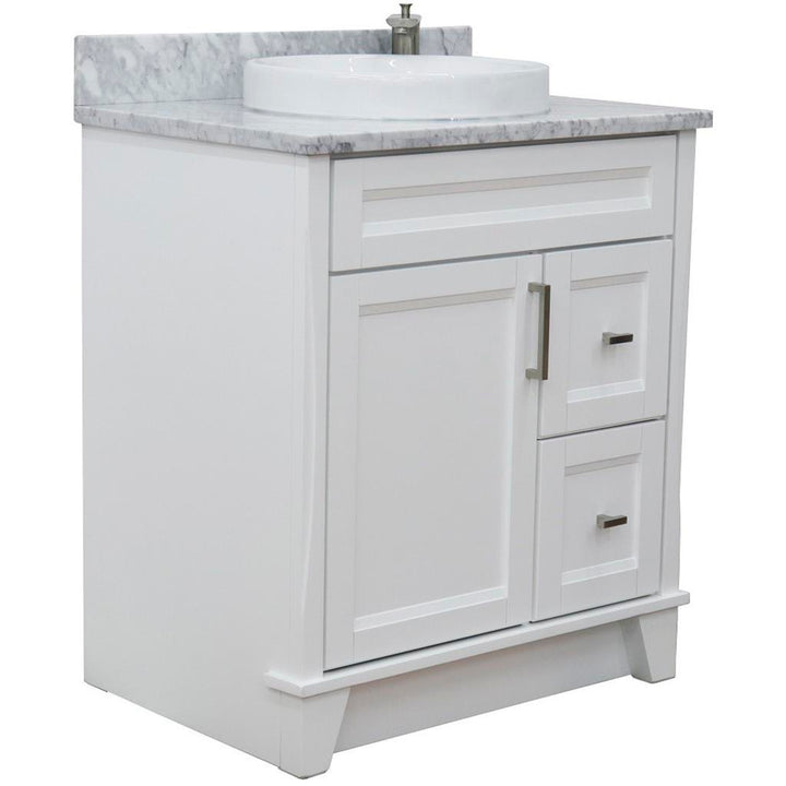 Bellaterra Terni 31" Single Vanity, White, White Carrara Marble Top/Round Sink