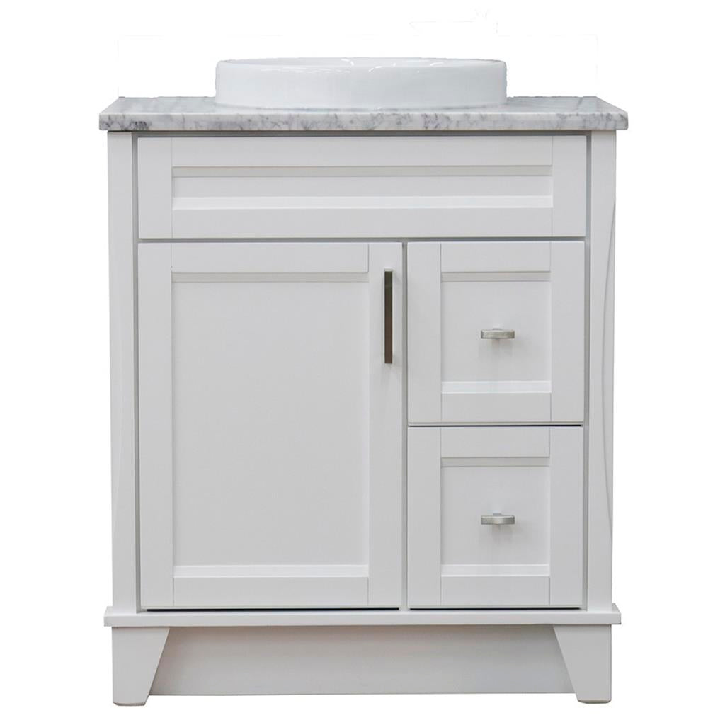 Bellaterra Terni 31" Single Vanity, White, White Carrara Marble Top/Round Sink