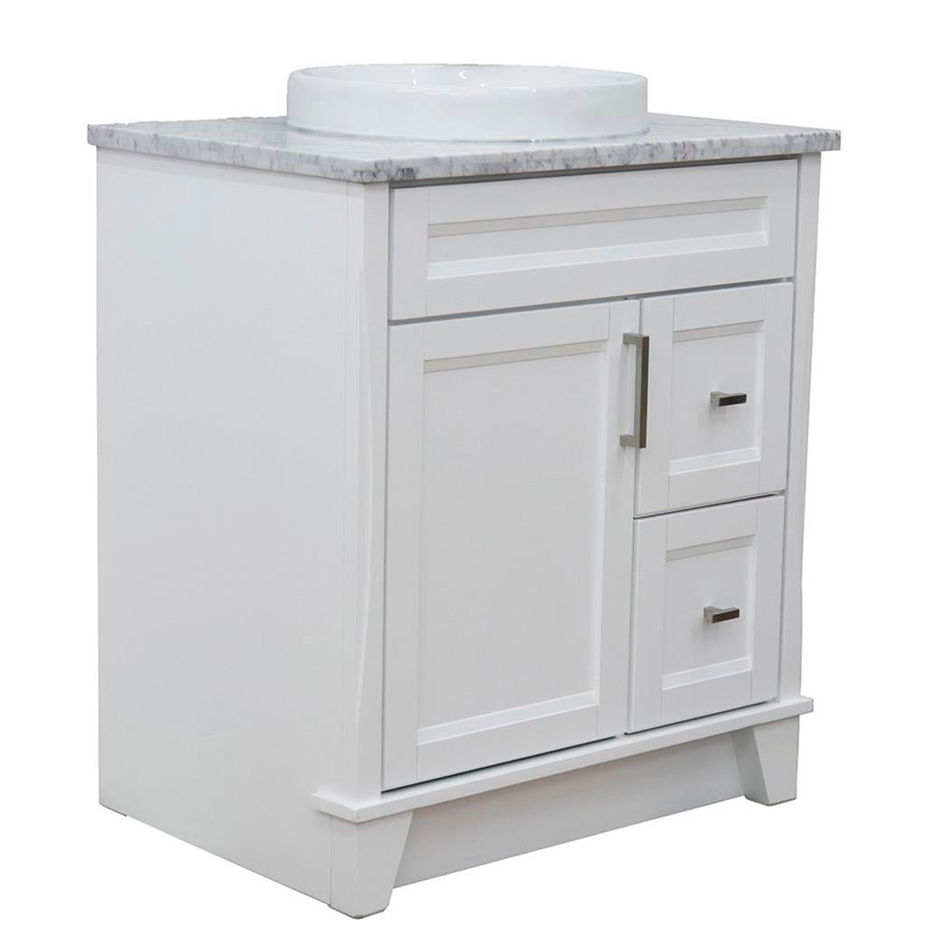 Bellaterra Terni 31" Single Vanity, White, White Carrara Marble Top/Round Sink