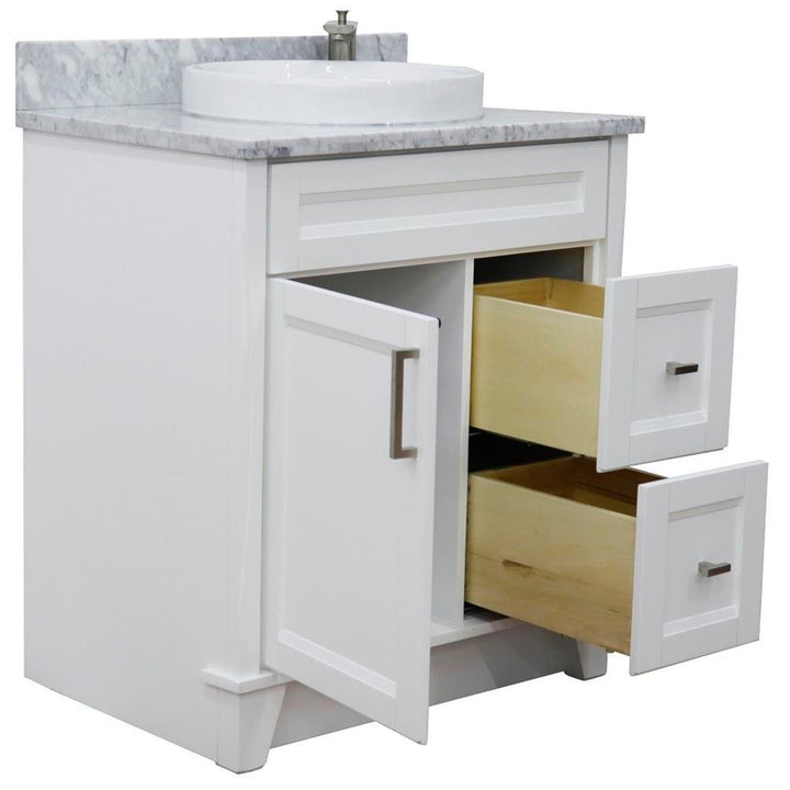 Bellaterra Terni 31" Single Vanity, White, White Carrara Marble Top/Round Sink