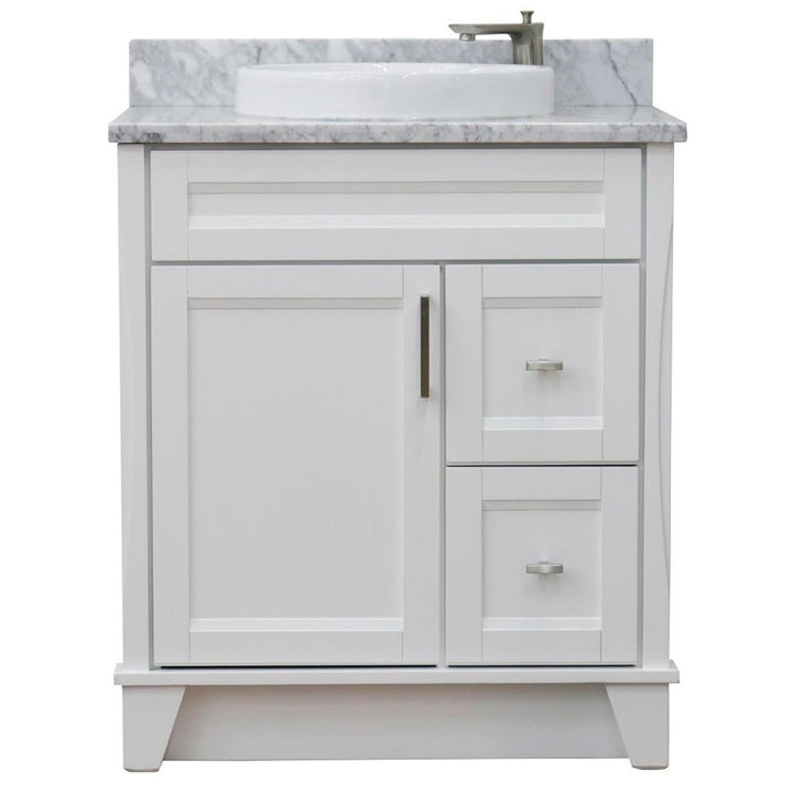 Bellaterra Terni 31" Single Vanity, White, White Carrara Marble Top/Round Sink