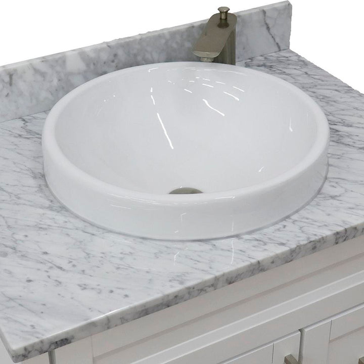 Bellaterra Terni 31" Single Vanity, White, White Carrara Marble Top/Round Sink