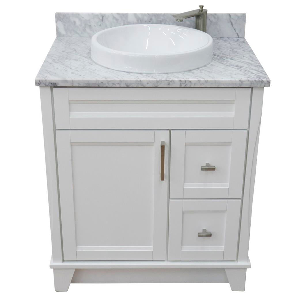 Bellaterra Terni 31" Single Vanity, White, White Carrara Marble Top/Round Sink