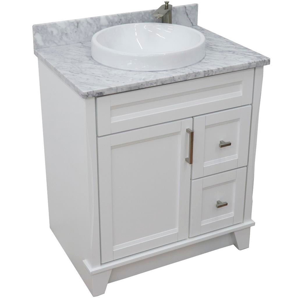 Bellaterra Terni 31" Single Vanity, White, White Carrara Marble Top/Round Sink