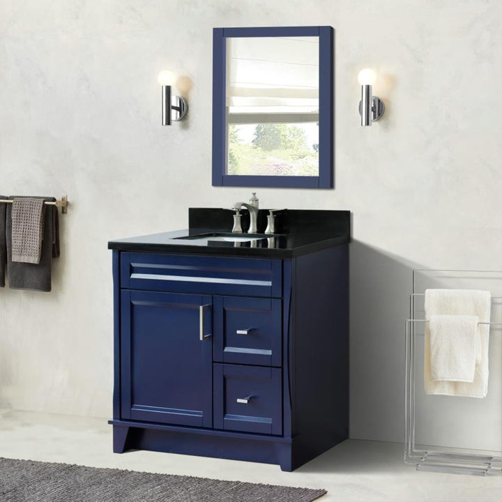 Bellaterra Terni 37" Single Vanity, Blue, Black Galaxy Granite Top, Left Door/Center Sink