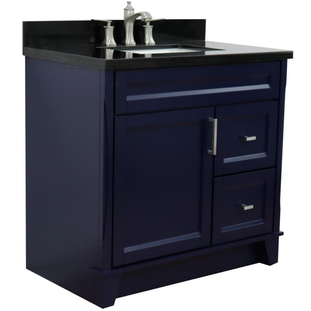 Bellaterra Home Terni 36" Blue Vanity, Door on Left, Rectangle Sink on Center Black Galaxy Granite#top-options_black-galaxy-granite