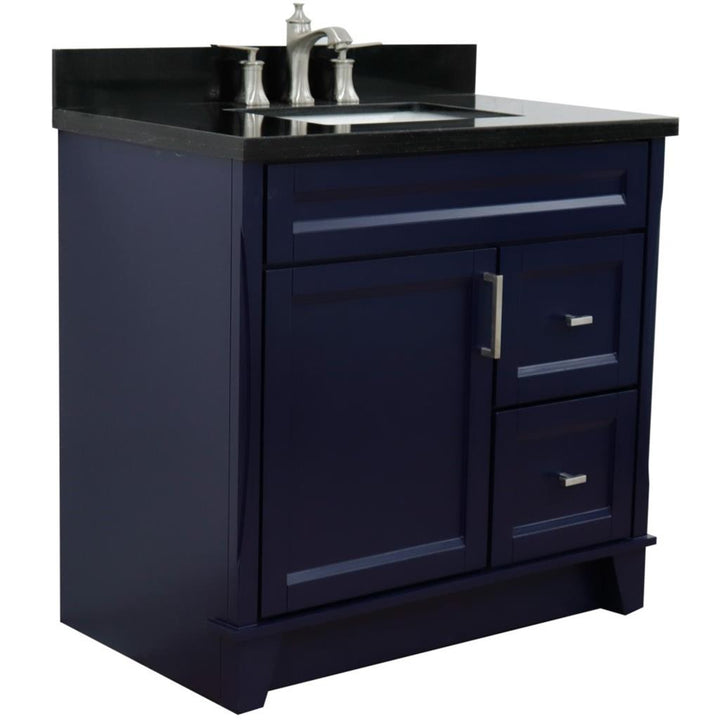 Bellaterra Terni 37" Single Vanity, Blue, Black Galaxy Granite Top, Left Door/Center Sink