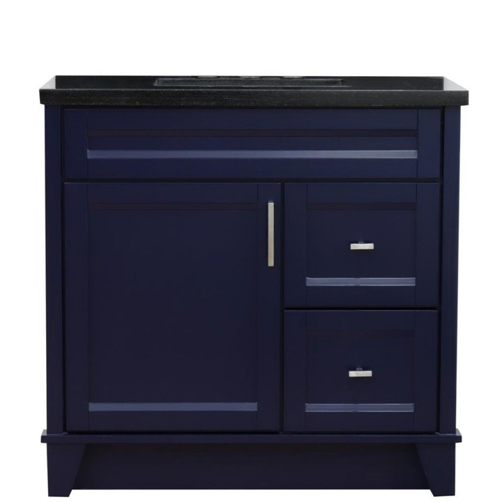 Bellaterra Terni 37" Single Vanity, Blue, Black Galaxy Granite Top, Left Door/Center Sink