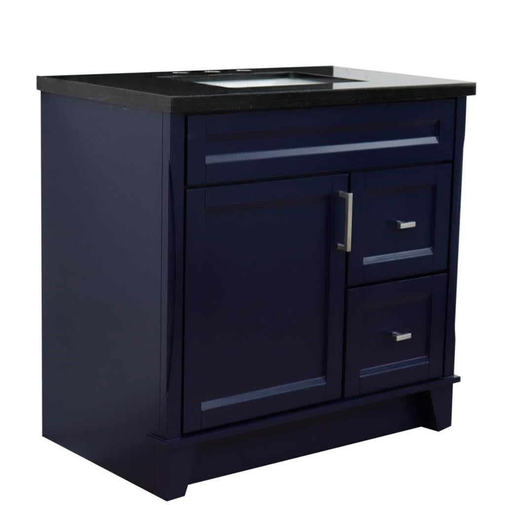 Bellaterra Terni 37" Single Vanity, Blue, Black Galaxy Granite Top, Left Door/Center Sink