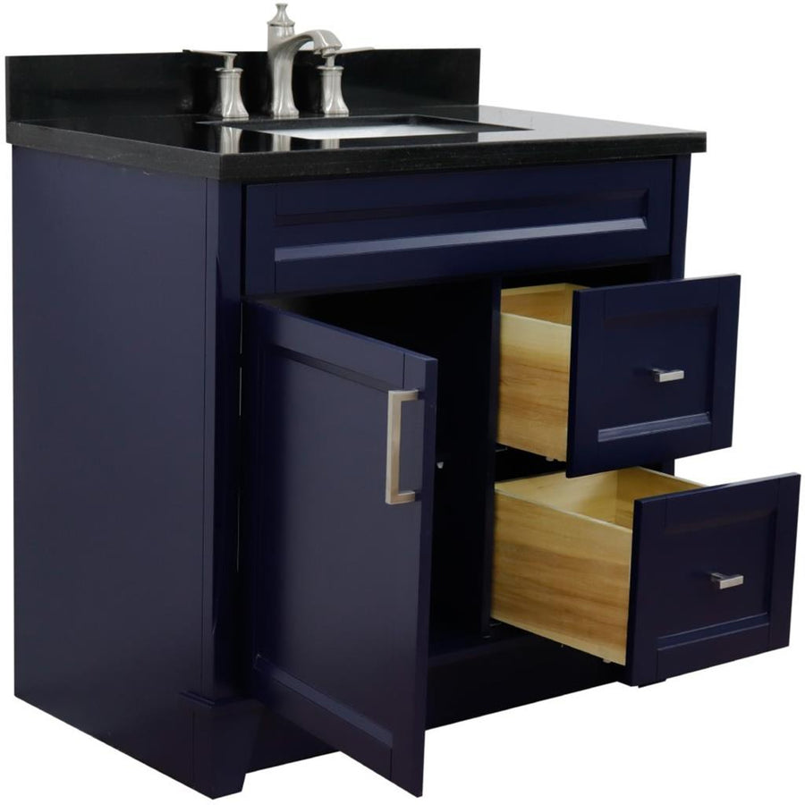 Bellaterra Terni 37" Single Vanity, Blue, Black Galaxy Granite Top, Left Door/Center Sink