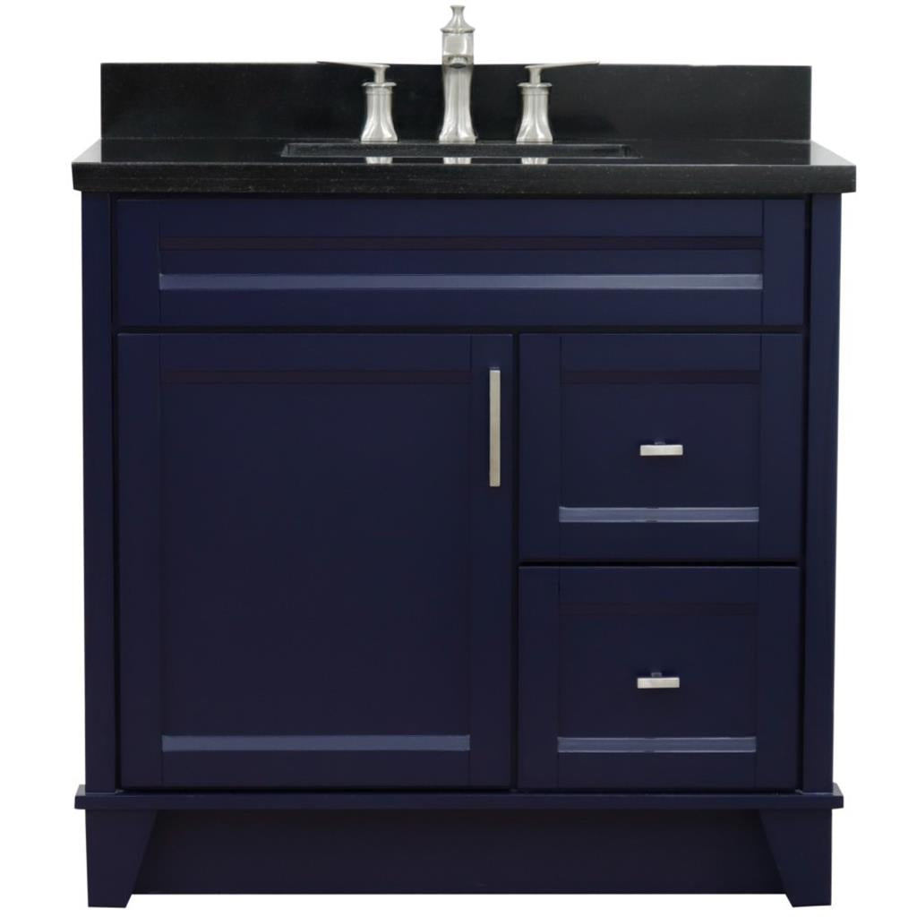 Bellaterra Terni 37" Single Vanity, Blue, Black Galaxy Granite Top, Left Door/Center Sink