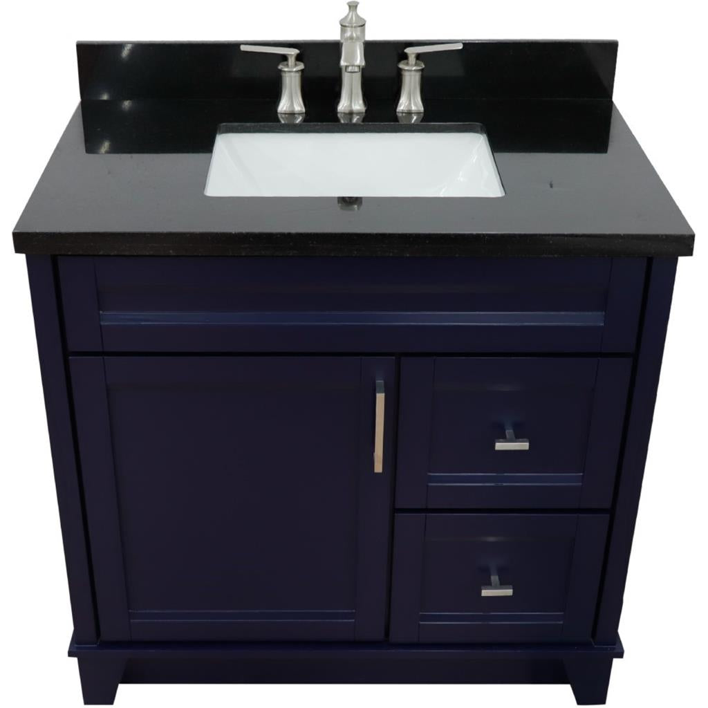 Bellaterra Terni 37" Single Vanity, Blue, Black Galaxy Granite Top, Left Door/Center Sink