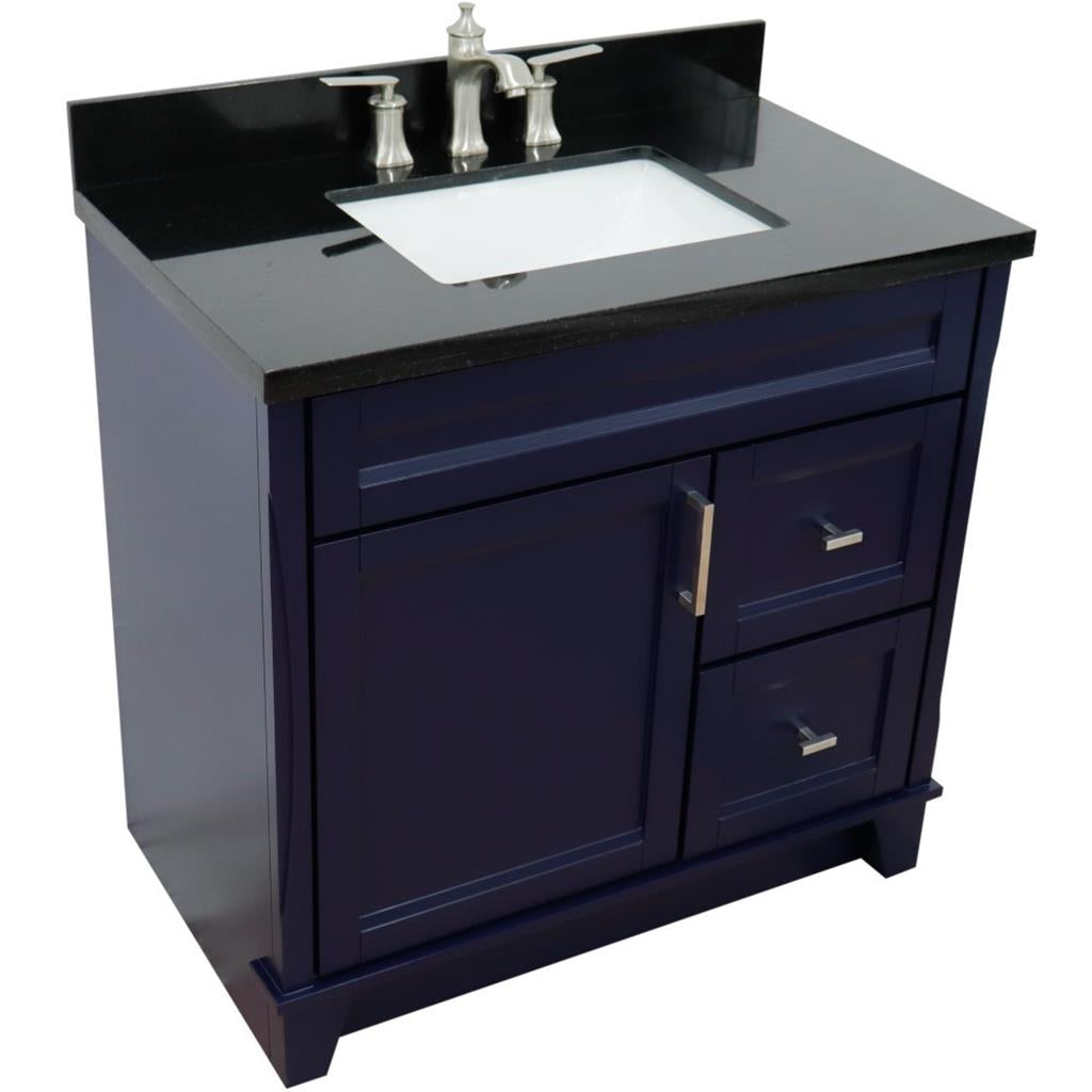 Bellaterra Terni 37" Single Vanity, Blue, Black Galaxy Granite Top, Left Door/Center Sink