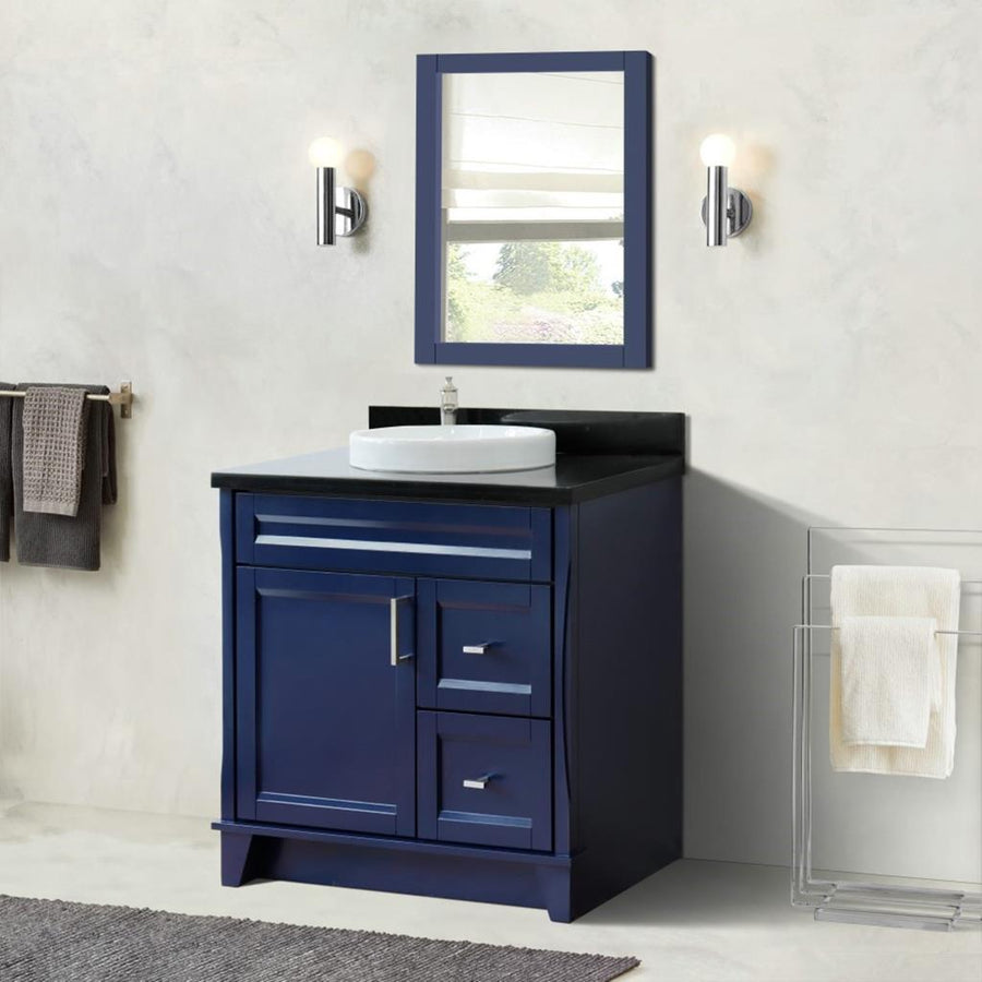 Bellaterra Home Terni 36" Blue Vanity, Door on Left, Round Sink on Center Black Galaxy Granite#top-options_black-galaxy-granite