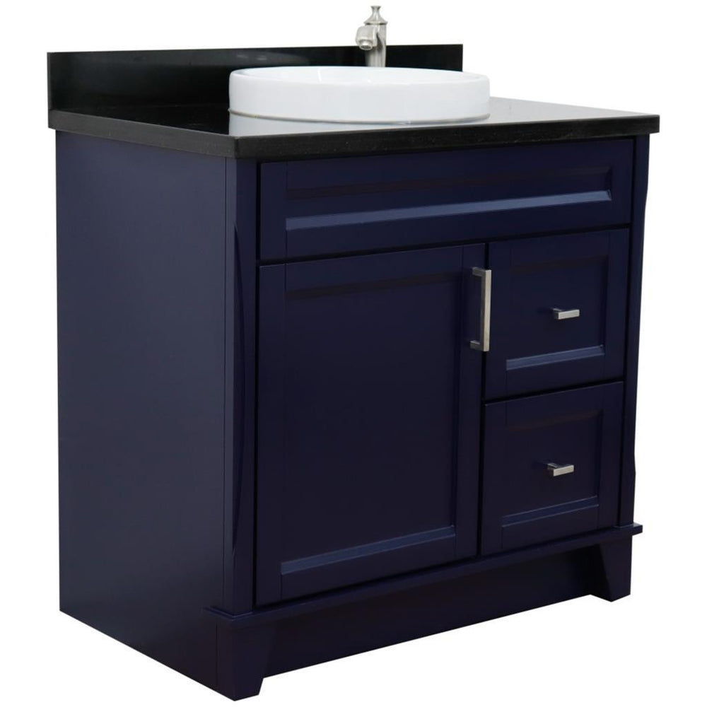 Bellaterra Home Terni 36" Blue Vanity, Door on Left, Round Sink on Center Black Galaxy Granite#top-options_black-galaxy-granite