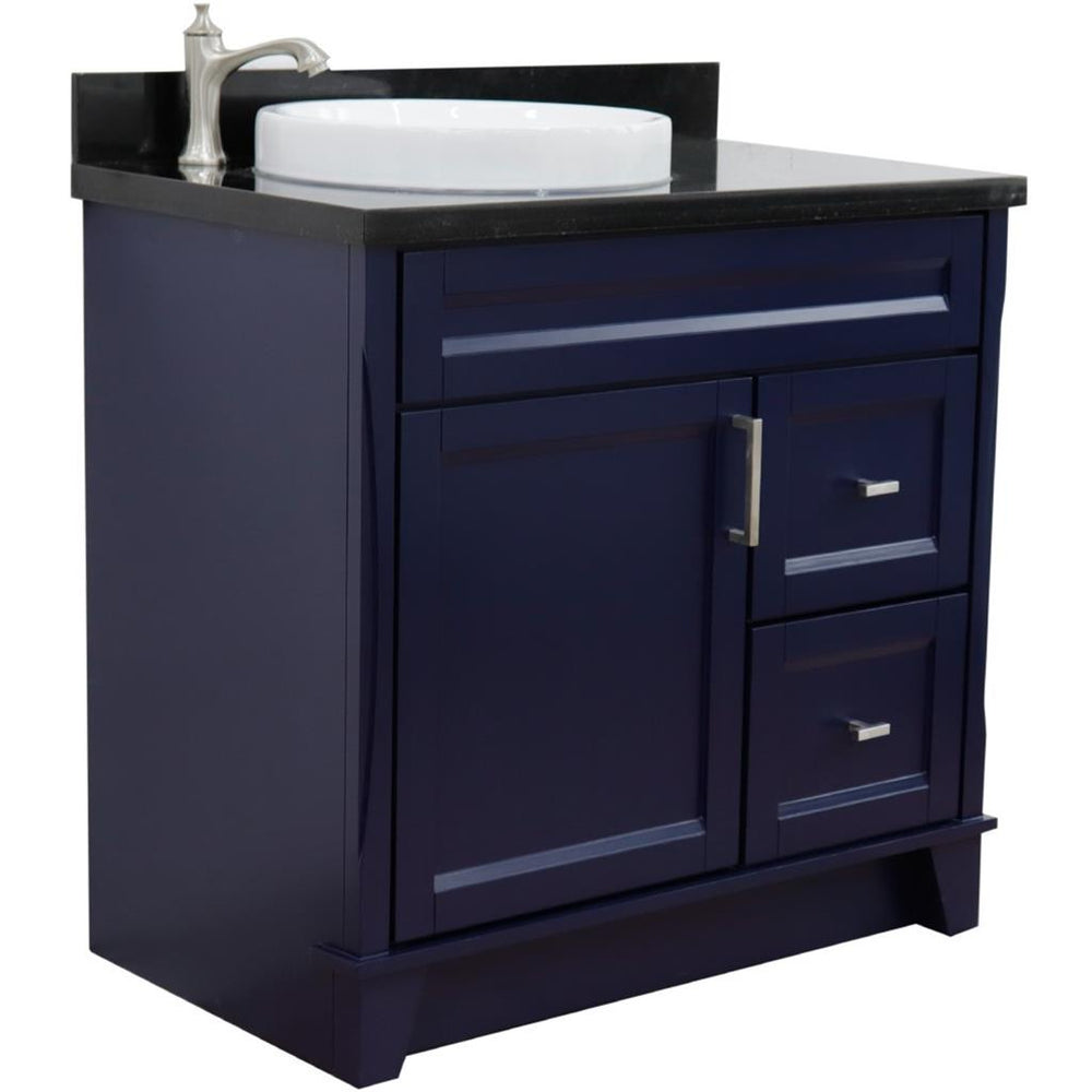 Bellaterra Home Terni 36" Blue Vanity, Door on Left, Round Sink on Left Black Galaxy Granite#top-options_black-galaxy-granite