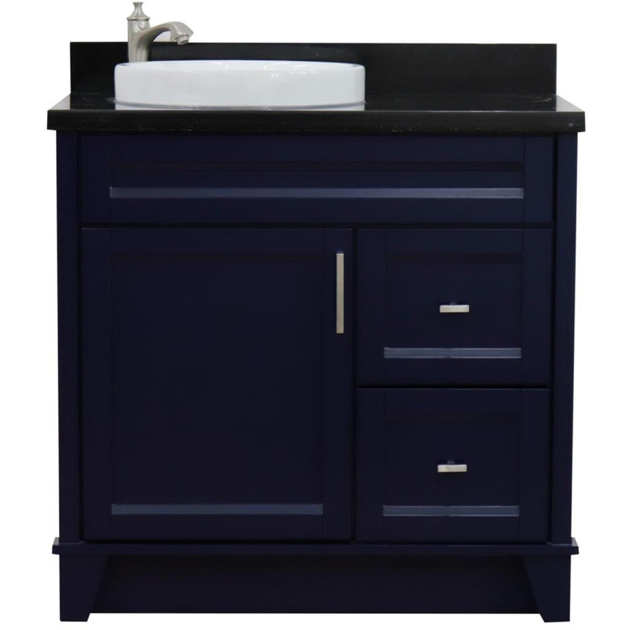 Bellaterra Terni 37" Single Vanity, Blue, Black Galaxy Granite Top, Left Door/Round Left Sink