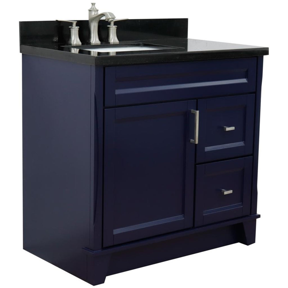 Bellaterra Home Terni 36" Blue Vanity, Door on Left, Rectangle Sink on Left Black Galaxy Granite#top-options_black-galaxy-granite