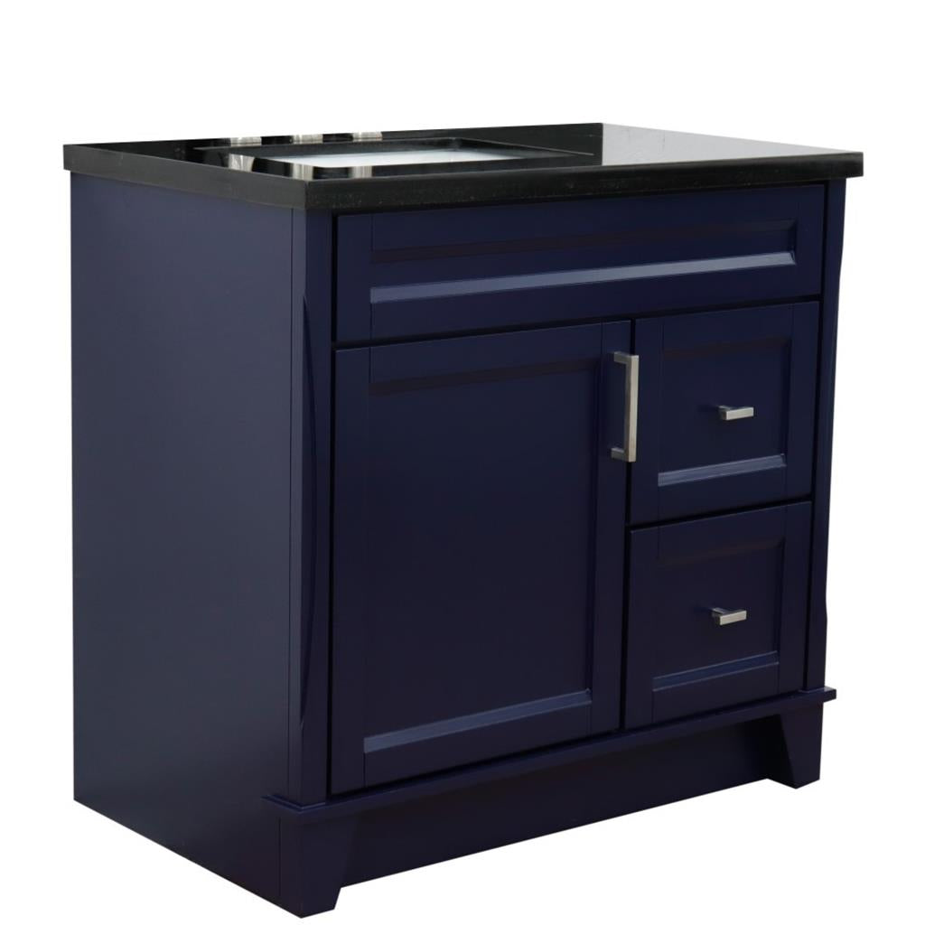 Bellaterra Terni 37" Single Vanity, Blue, Black Galaxy Granite Top, Left Door/Left Sink