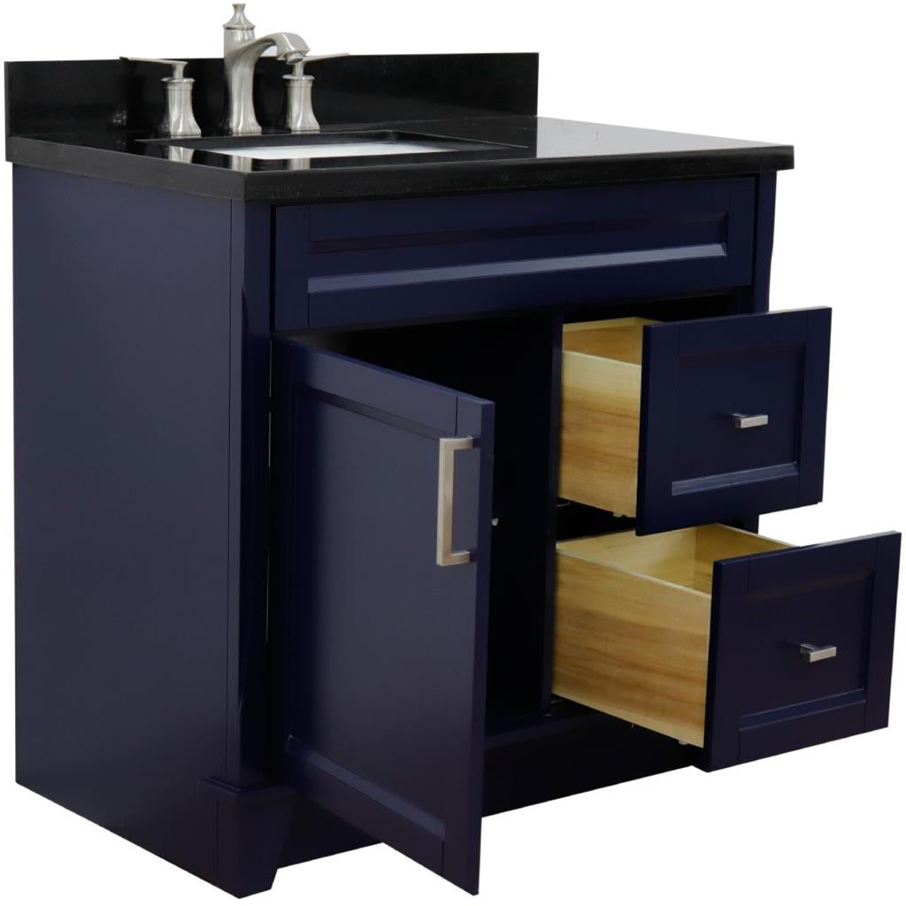 Bellaterra Terni 37" Single Vanity, Blue, Black Galaxy Granite Top, Left Door/Left Sink