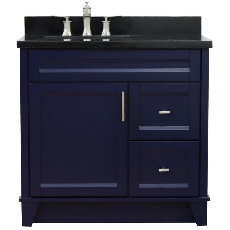 Bellaterra Terni 37" Single Vanity, Blue, Black Galaxy Granite Top, Left Door/Left Sink