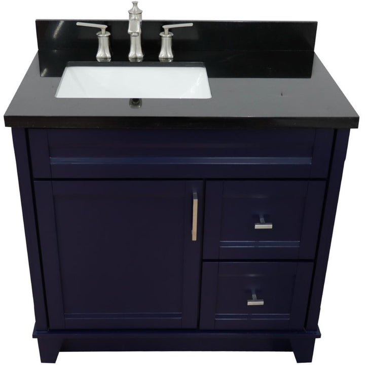 Bellaterra Terni 37" Single Vanity, Blue, Black Galaxy Granite Top, Left Door/Left Sink