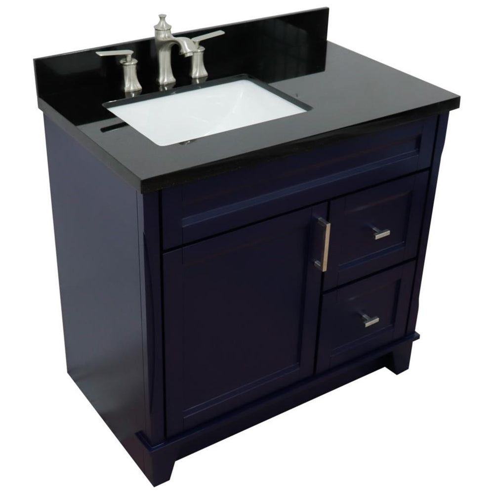 Bellaterra Terni 37" Single Vanity, Blue, Black Galaxy Granite Top, Left Door/Left Sink