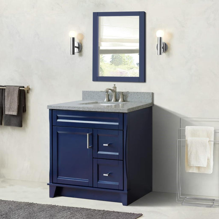 Bellaterra Terni 37" Single Vanity, Blue, Gray Granite Top, Left Door/Center Sink