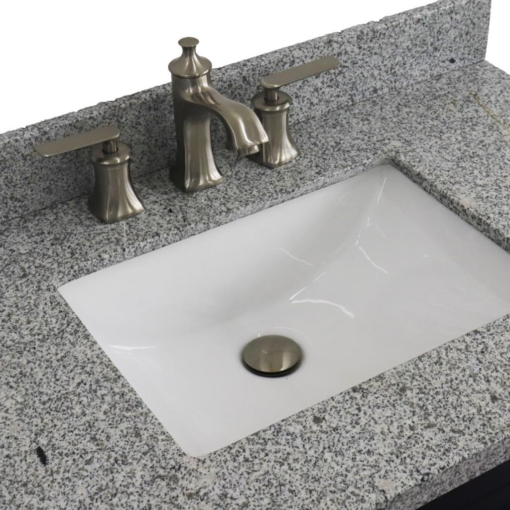 Bellaterra Terni 37" Single Vanity, Blue, Gray Granite Top, Left Door/Center Sink