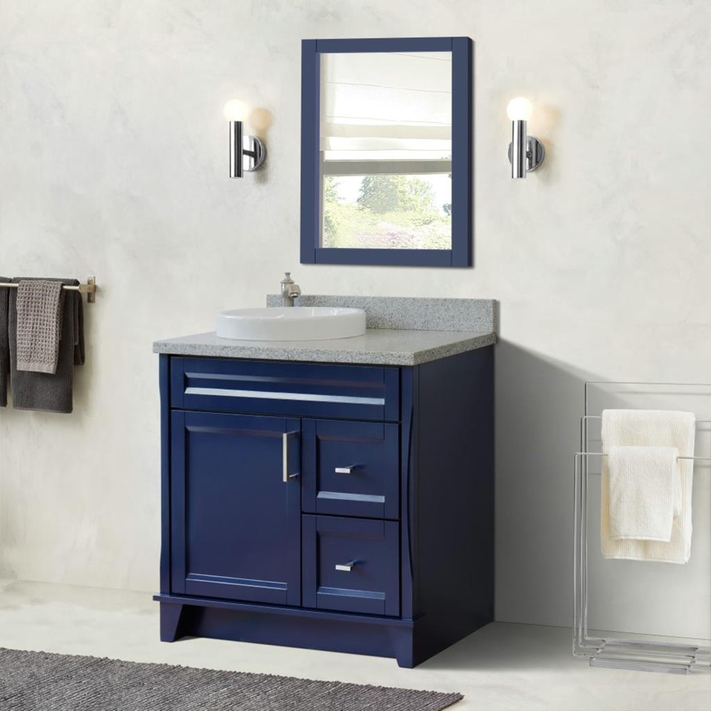 Bellaterra Terni 37" Single Vanity, Blue, Gray Granite Top, Left Door/Round Left Sink