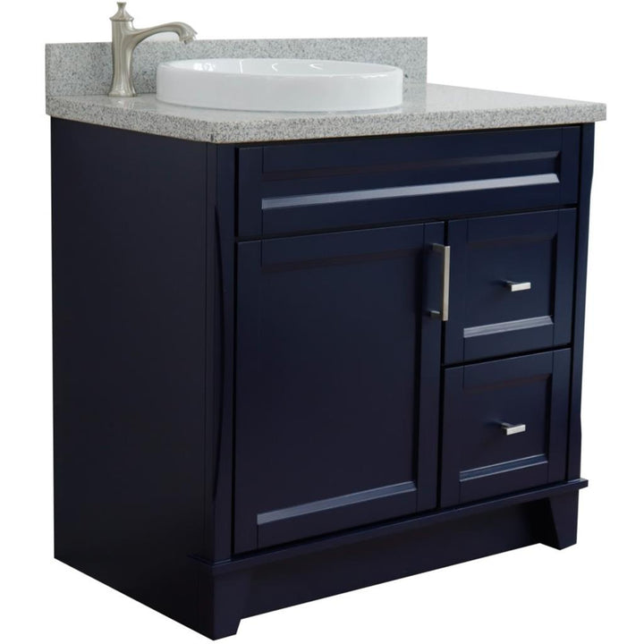 Bellaterra Terni 37" Single Vanity, Blue, Gray Granite Top, Left Door/Round Left Sink