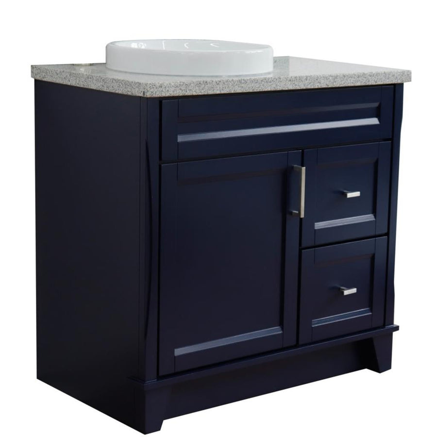 Bellaterra Terni 37" Single Vanity, Blue, Gray Granite Top, Left Door/Round Left Sink