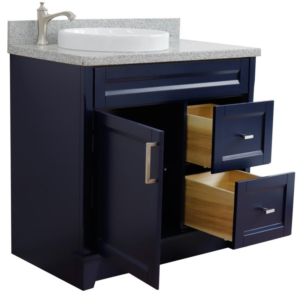 Bellaterra Terni 37" Single Vanity, Blue, Gray Granite Top, Left Door/Round Left Sink