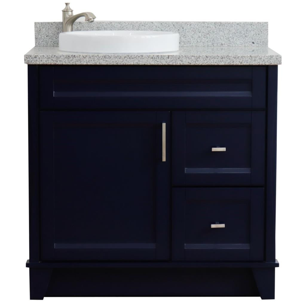 Bellaterra Terni 37" Single Vanity, Blue, Gray Granite Top, Left Door/Round Left Sink