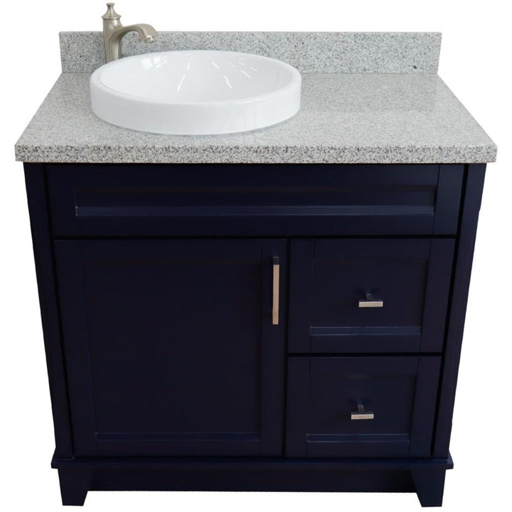 Bellaterra Terni 37" Single Vanity, Blue, Gray Granite Top, Left Door/Round Left Sink