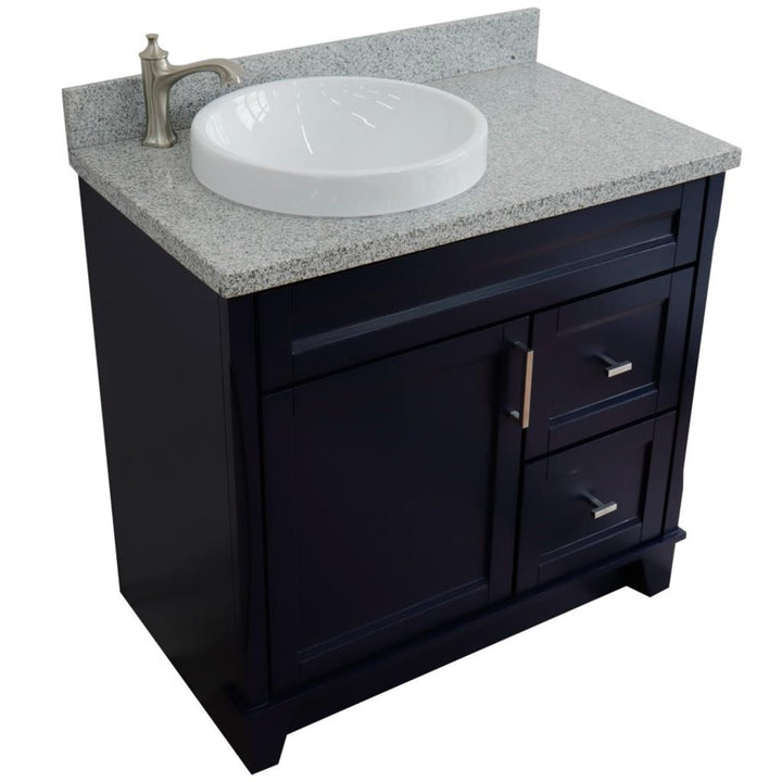 Bellaterra Terni 37" Single Vanity, Blue, Gray Granite Top, Left Door/Round Left Sink