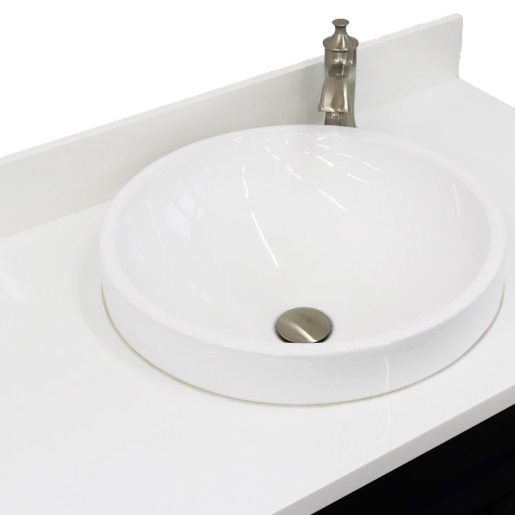 Bellaterra Terni 37" Single Vanity, Blue, White Quartz Top, Left Door/Round Center Sink