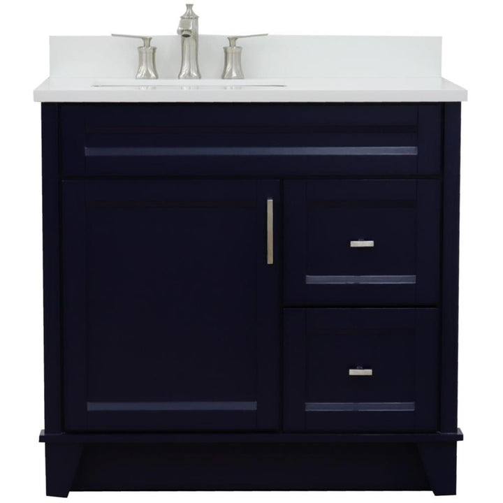 Bellaterra Terni 37" Single Vanity, Blue, White Quartz Top, Left Door/Left Sink