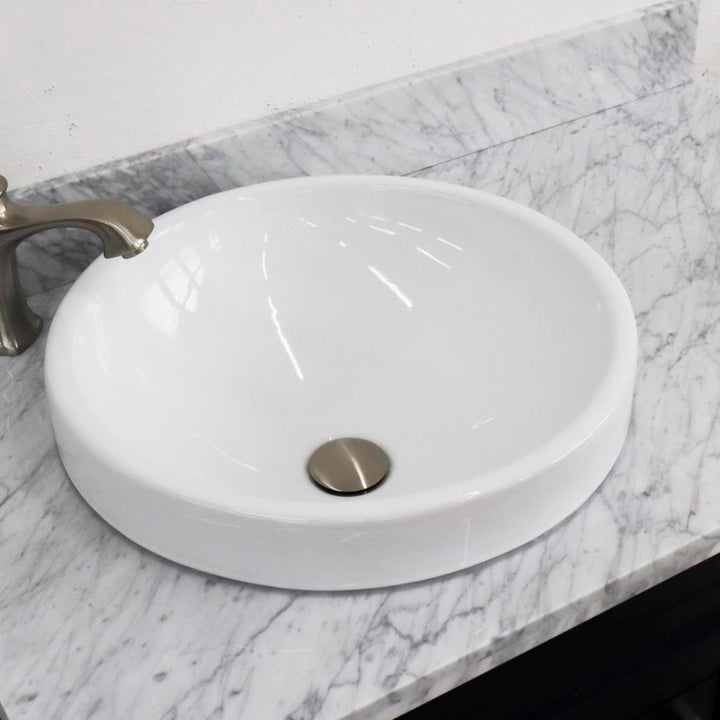 Bellaterra Terni 37" Single Vanity, Blue, White Carrara Marble Top, Left Door/Round Left Sink