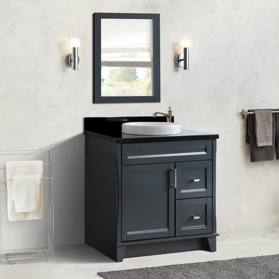 Bellaterra Home Terni 36" Dark Gray Vanity, Door on Left, Round Sink on Center Black Galaxy Granite#top-options_black-galaxy-granite