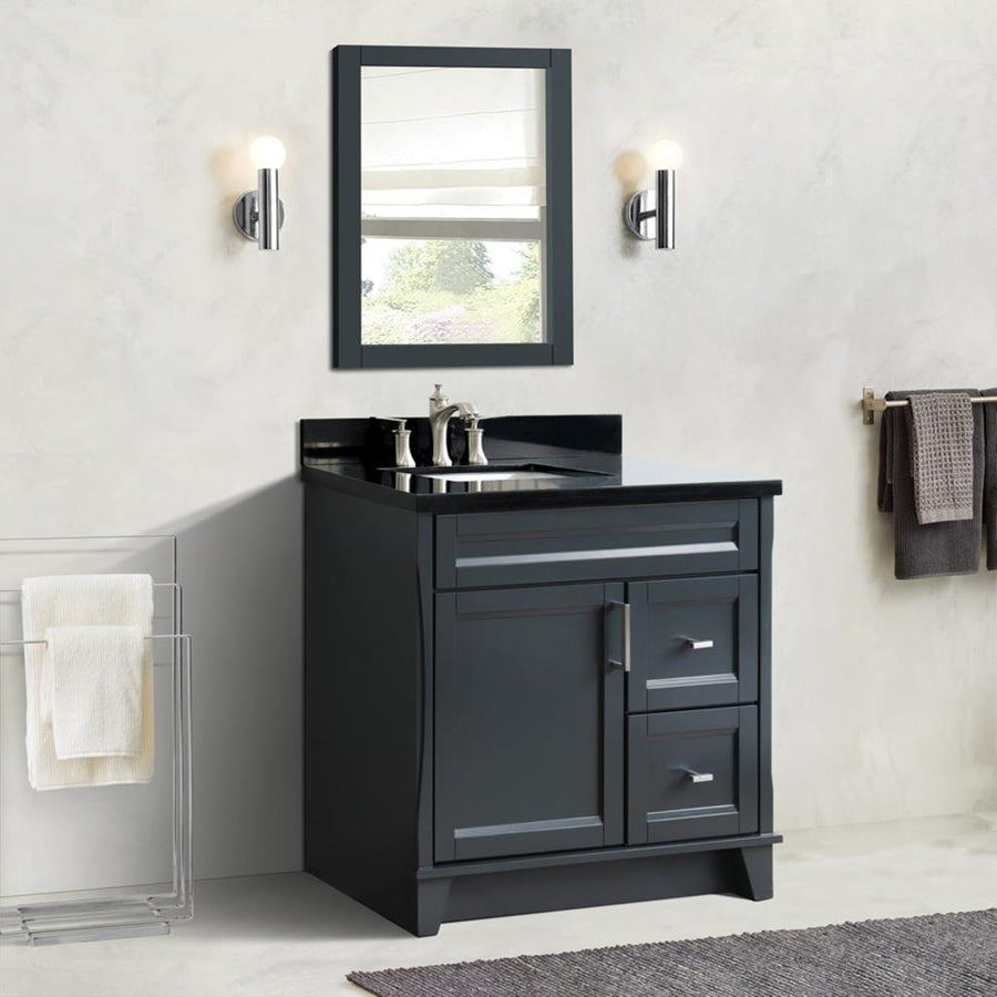 Bellaterra Home Terni 36" Dark Gray Vanity, Door on Left, Rectangle Sink on Left Black Galaxy Granite#top-options_black-galaxy-granite