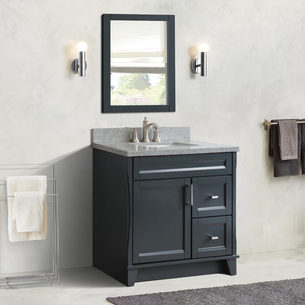 Bellaterra Terni 37" Single Vanity, Dark Gray, Gray Granite Top, Left Door/Center Sink